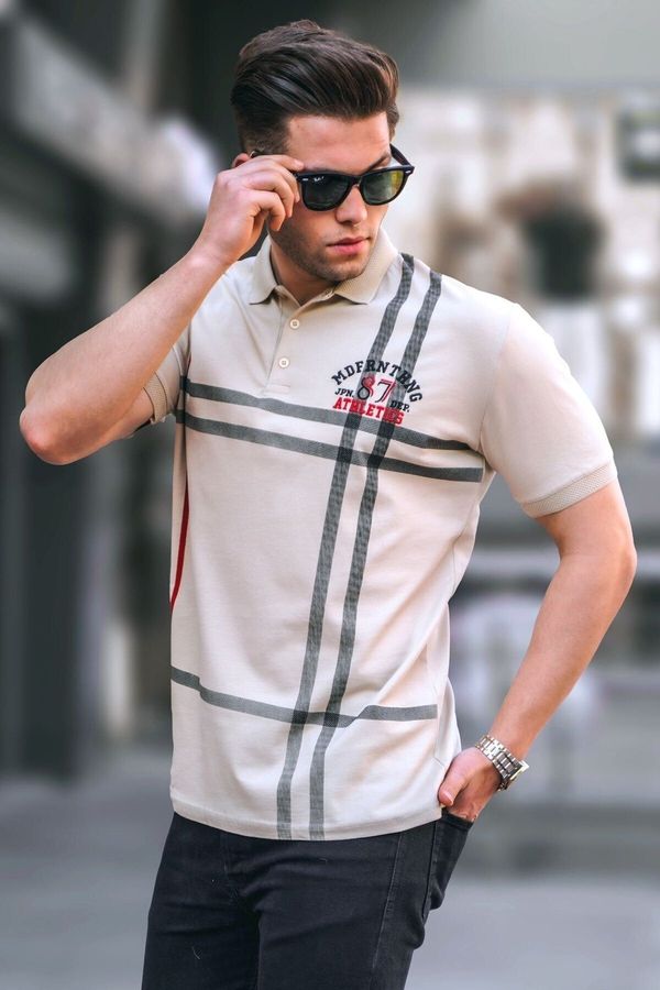 Madmext Madmext Beige Patterned Polo Neck Men's T-Shirt 5872