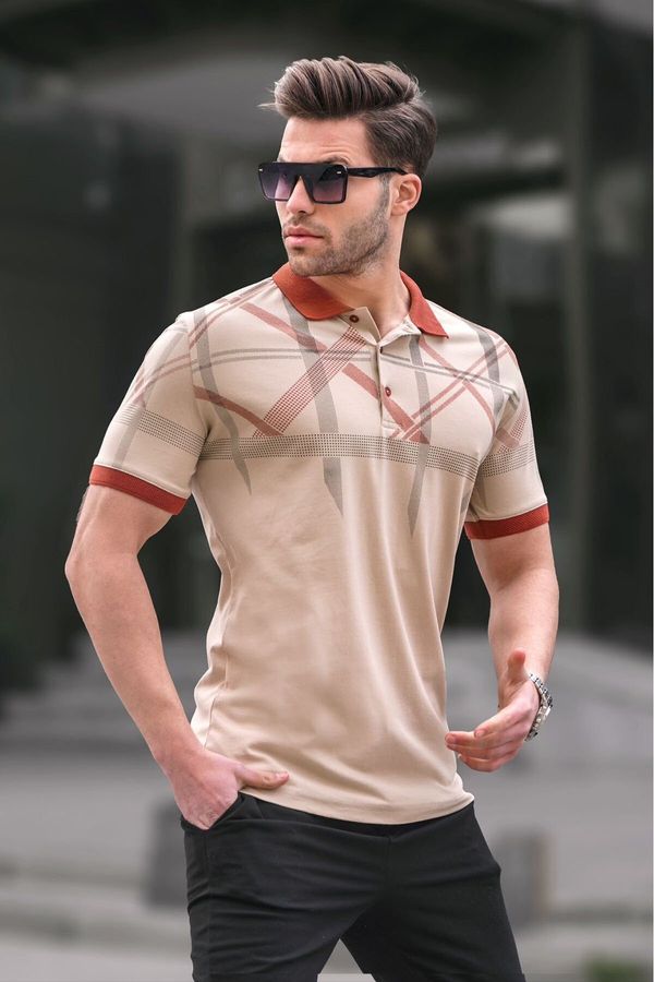 Madmext Madmext Beige Patterned Polo Neck Men's T-Shirt 6080