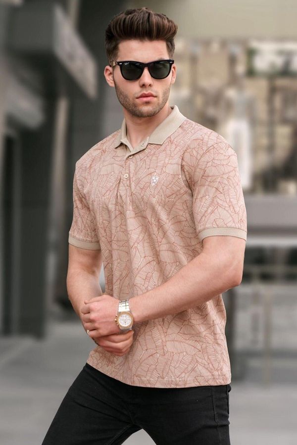 Madmext Madmext Beige Patterned Polo Neck T-Shirt 5876