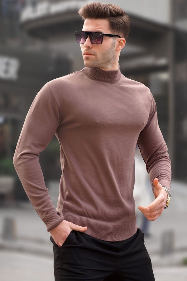 Madmext Madmext Biscuit Color Slim Fit Half Turtleneck Men's Knitwear Sweater 6343