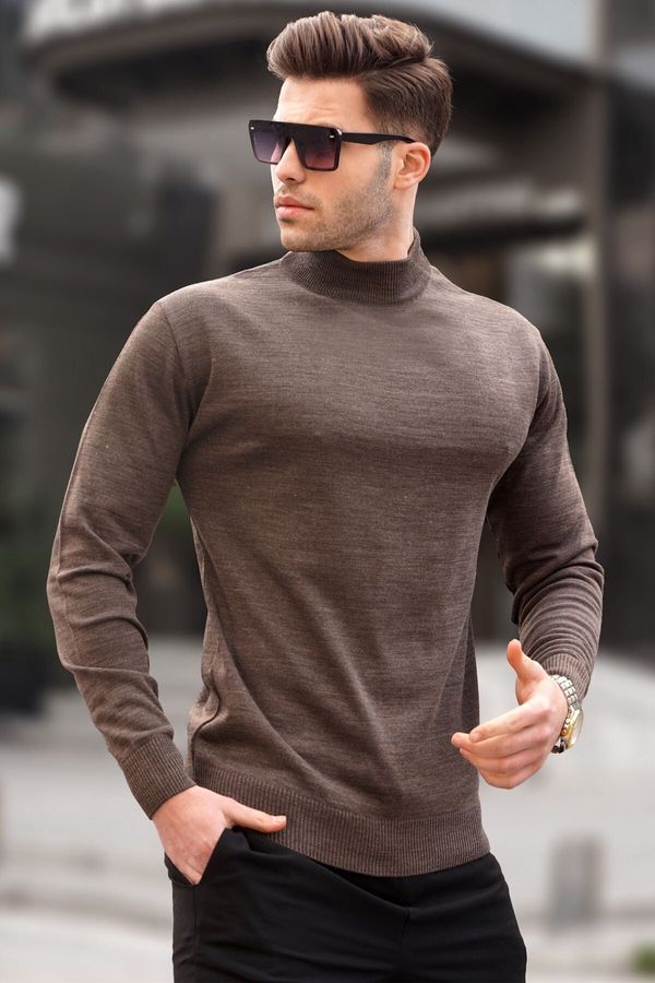 Madmext Madmext Bitter Brown Slim Fit Half Turtleneck Men's Knitwear Sweater 6343