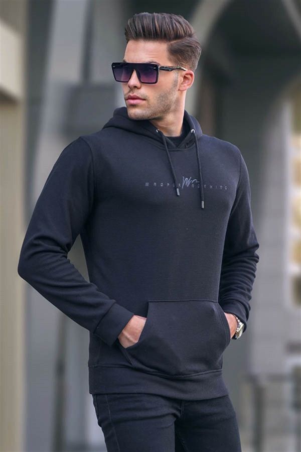 Madmext Madmext Black Basic Sweatshirt with a hoodie 6014