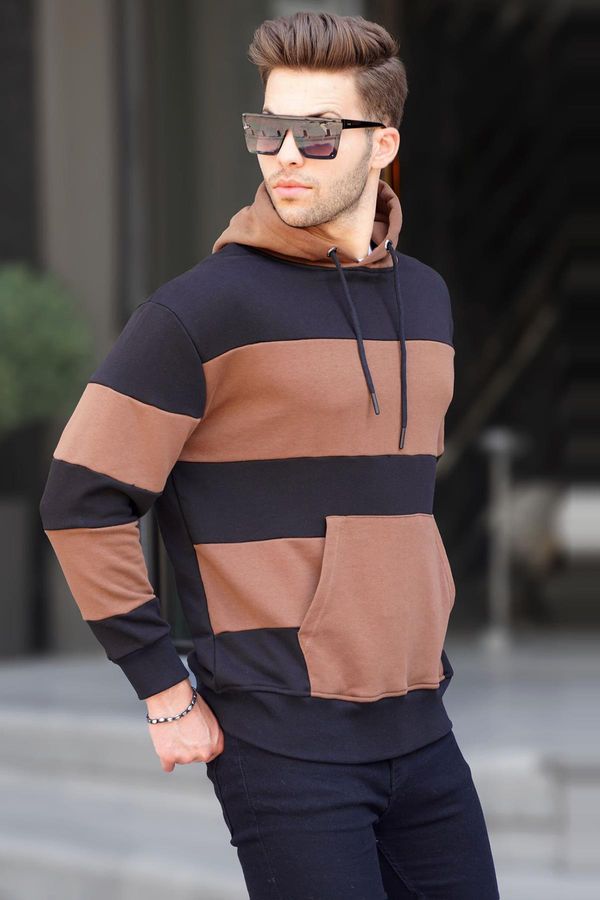 Madmext Madmext Black Hooded Striped Men's Sweatshirt 6144