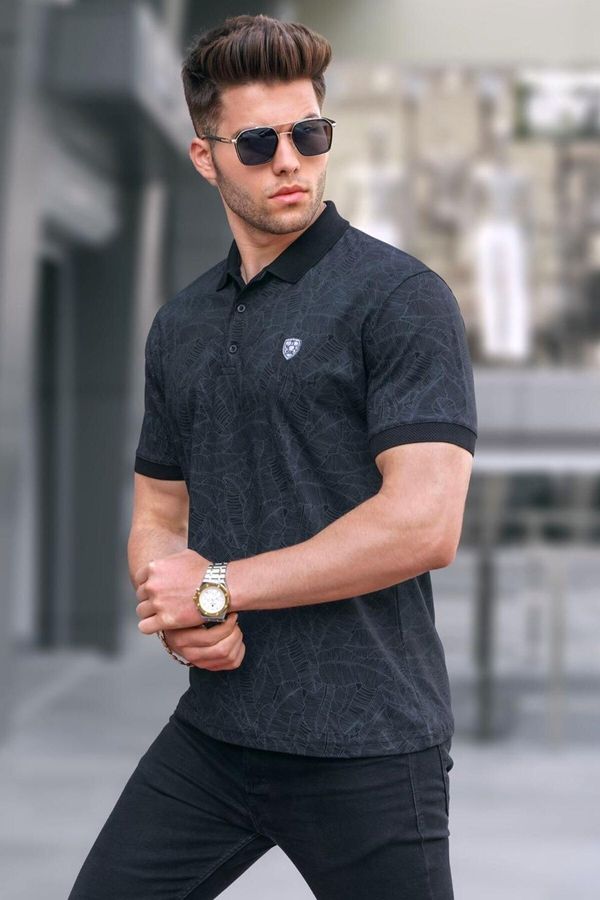 Madmext Madmext Black Patterned Polo Neck T-Shirt 5876
