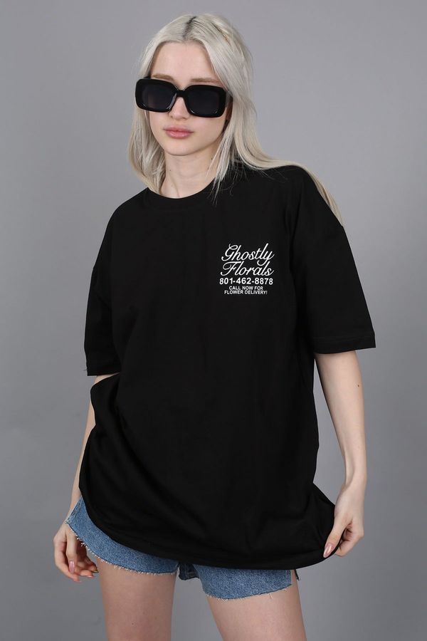 Madmext Madmext Black Printed Oversize T-Shirt