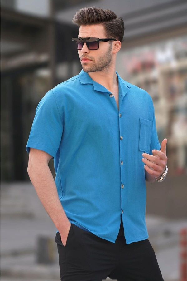 Madmext Madmext Blue Basic Short Sleeve Men's Shirt 5598