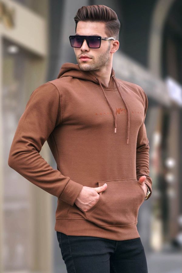 Madmext Madmext Brown Basic Sweatshirt with a Hoodie 6014