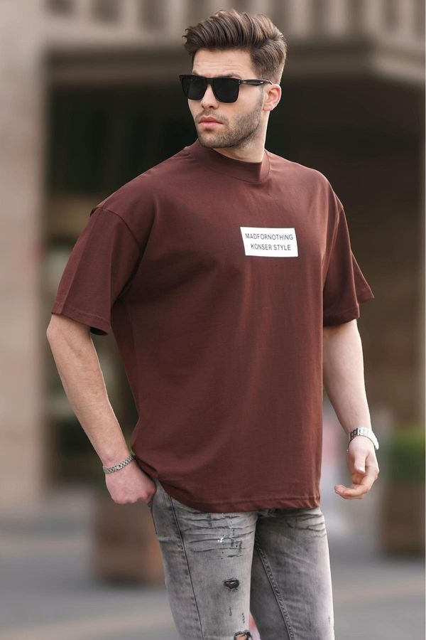 Madmext Madmext Brown False Stand Collar Oversize Men&#39;s T-Shirt 7005