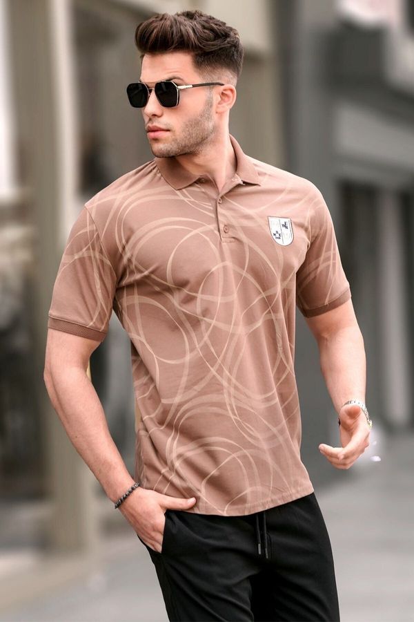 Madmext Madmext Brown Patterned Polo Neck T-Shirt 5873