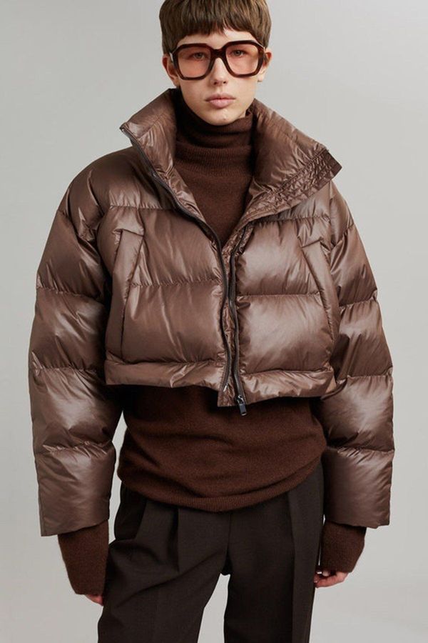 Madmext Madmext Brown Zipper Detail Shortable Puffer Coat