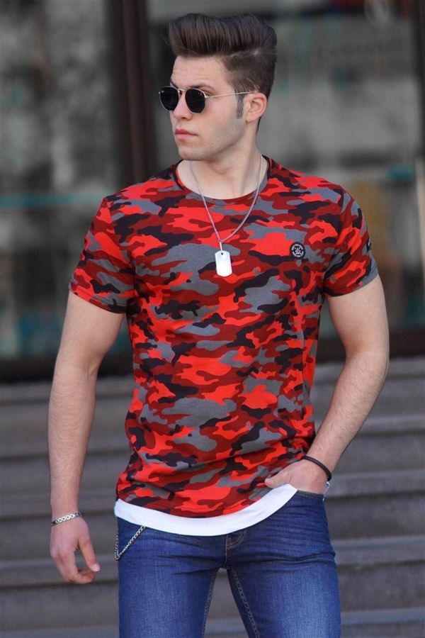 Madmext Madmext Camouflage Patterned Claret Red Men's T-Shirt 4480