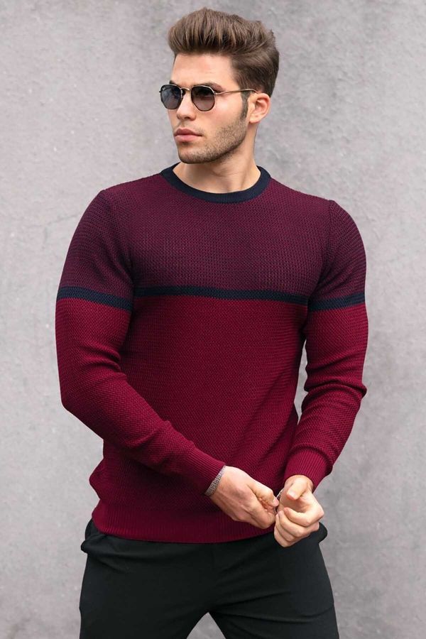Madmext Madmext Claret Red Color Block Men's Sweater 4734