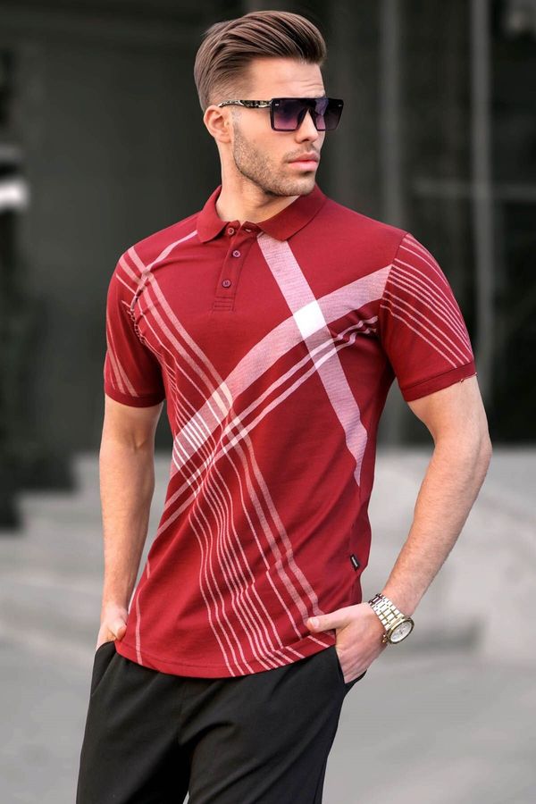 Madmext Madmext Claret Red Patterned Polo Neck Men's T-Shirt 6079