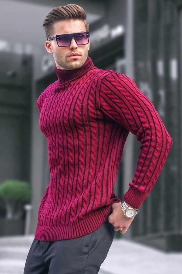 Madmext Madmext Claret Red Turtleneck Knitted Detailed Sweater 6317