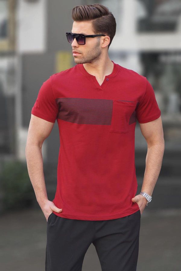 Madmext Madmext Claret Red with Pocket Detailed Regular Fit Men's T-Shirt 6094