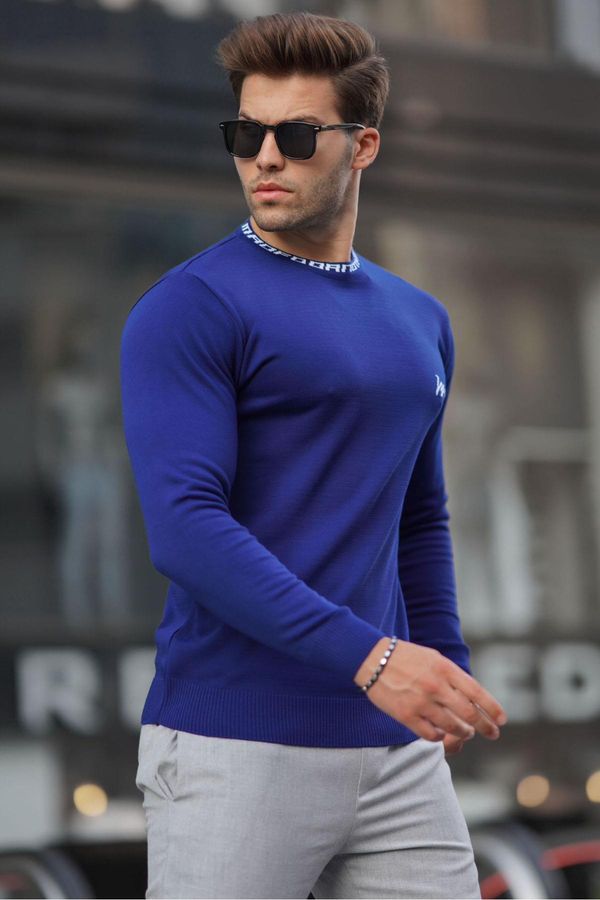 Madmext Madmext Cobalt Men's Crew Neck Knitwear Sweater 6847