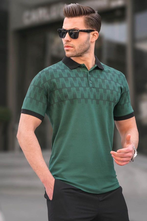Madmext Madmext Dark Green Slim Fit Patterned Men's Polo T-Shirt 6109