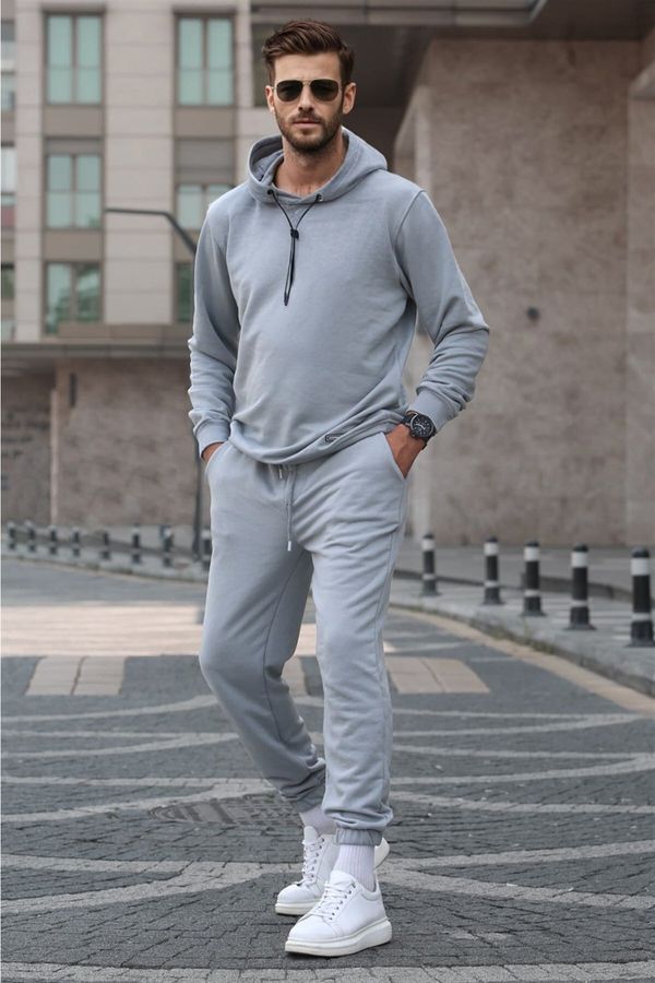 Madmext Madmext Dyed Gray Hooded Basic Tracksuit Set 5908