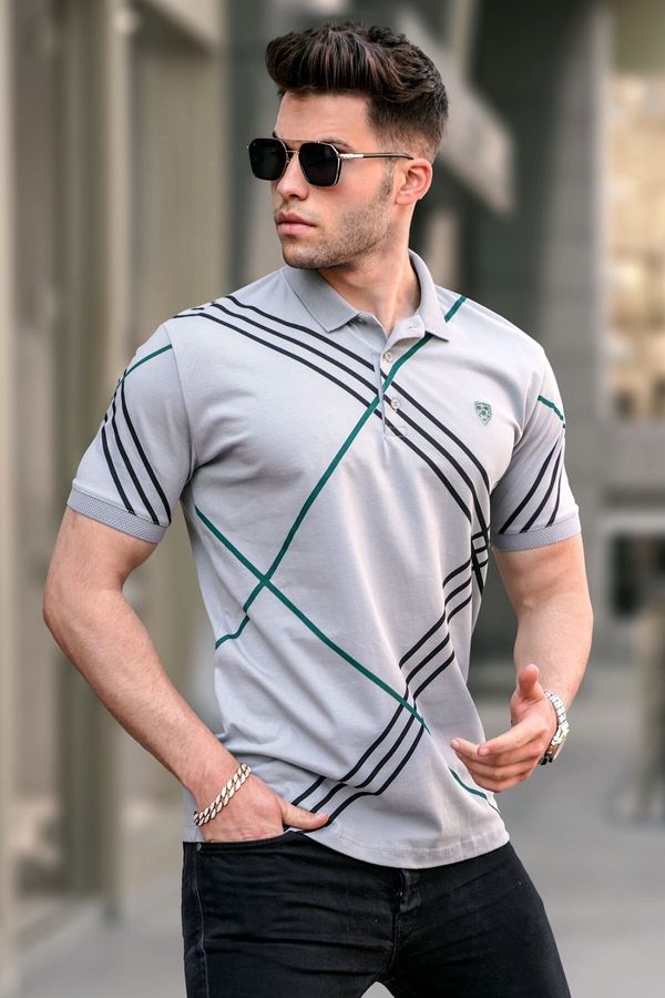 Madmext Madmext Dyed Gray Patterned Polo Neck T-Shirt 5870