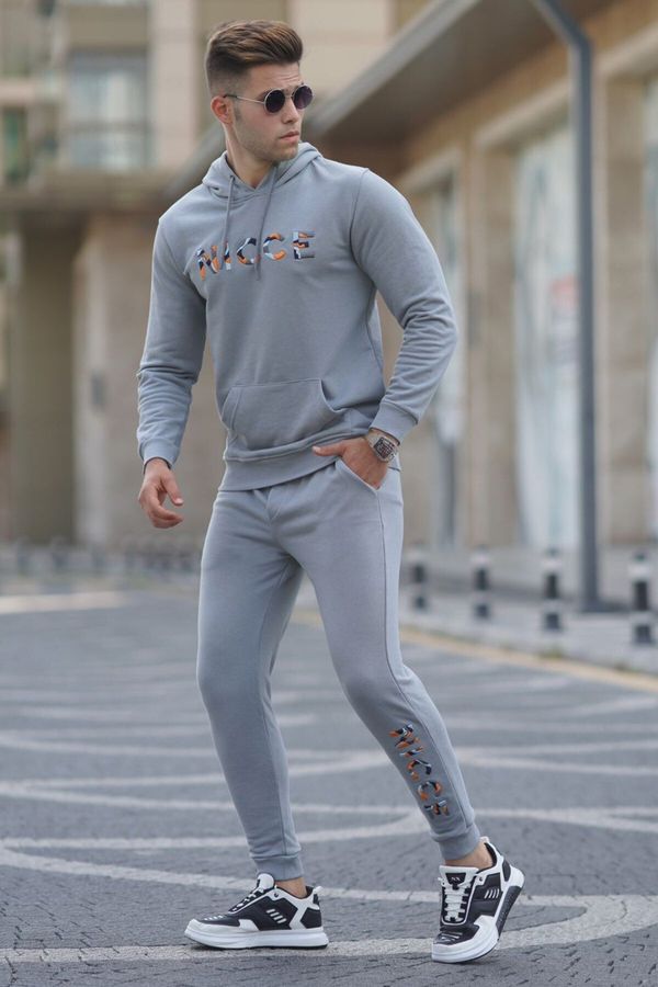 Madmext Madmext Dyed Gray Printed Men's Tracksuit 5298
