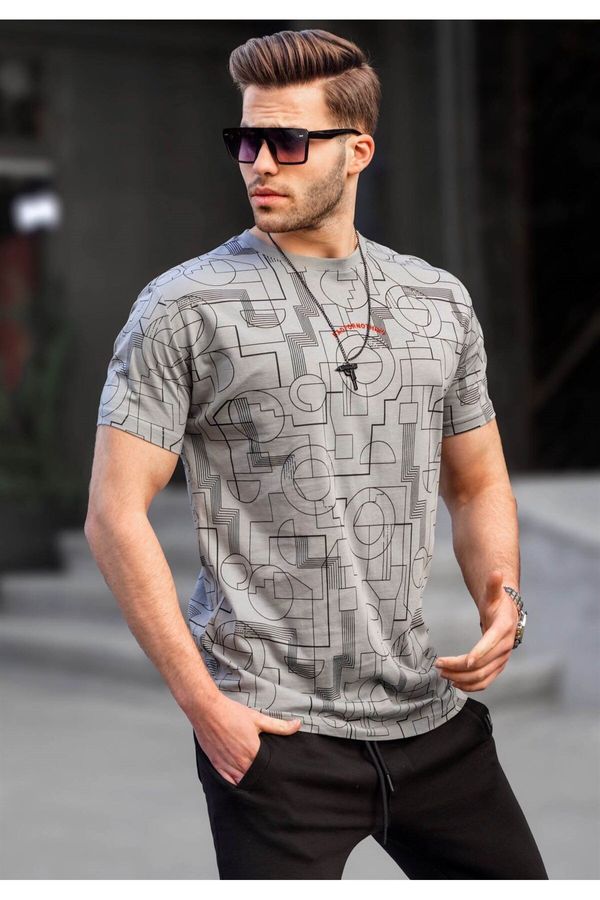 Madmext Madmext Dyed Gray Slim Fit Patterned Men's T-Shirt 6074