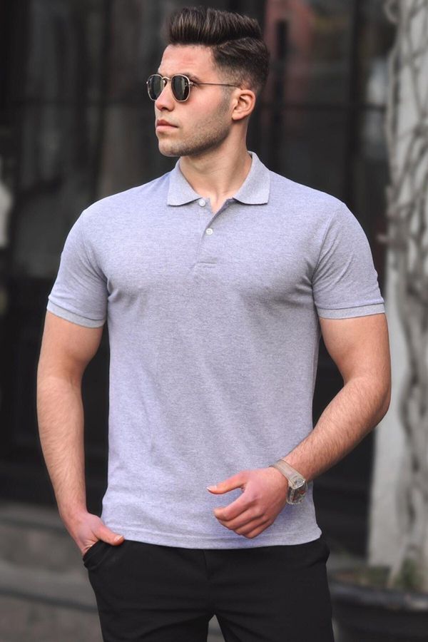 Madmext Madmext Gray Basic Polo Men's T-Shirt 5101