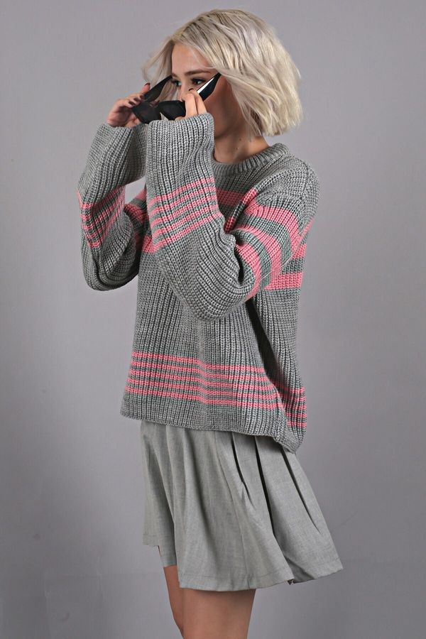 Madmext Madmext Gray Striped Knitwear Sweater