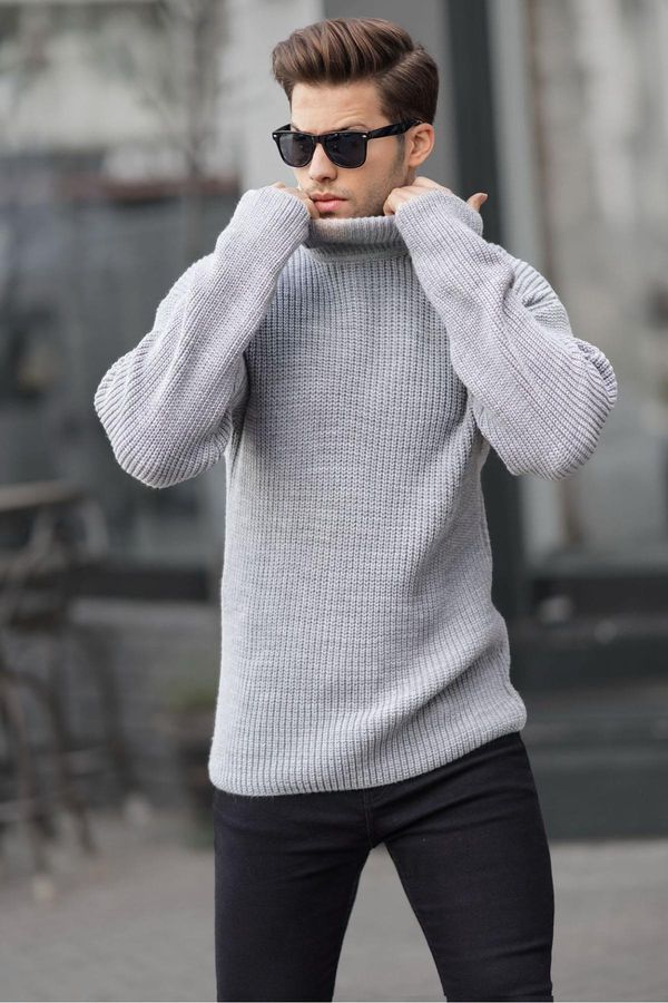 Madmext Madmext Gray Turtleneck Knitted Sweater 6858
