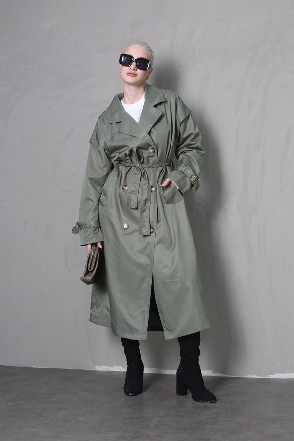 Madmext Madmext Green Flowy Long Trench Coat
