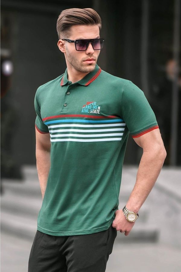 Madmext Madmext Green Striped Polo Neck T-Shirt 5869