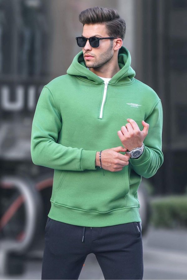 Madmext Madmext Green Zippered Hooded Sweatshirt 6143