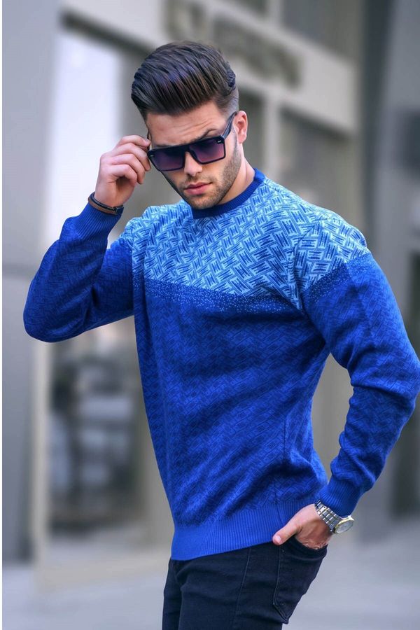 Madmext Madmext Indigo Patterned Men's Knitted Sweater 5977