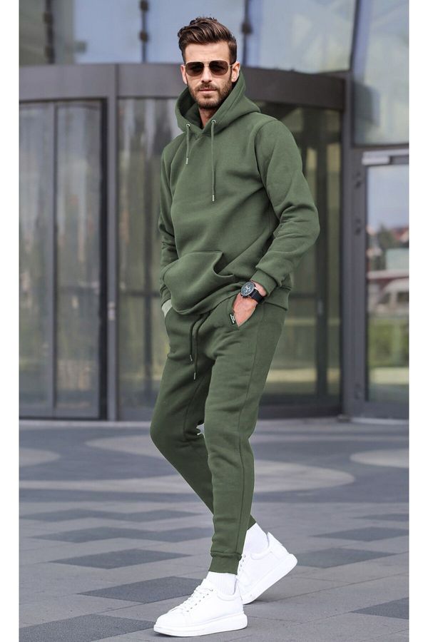 Madmext Madmext Khaki Green Hooded Basic Tracksuit Set 5905