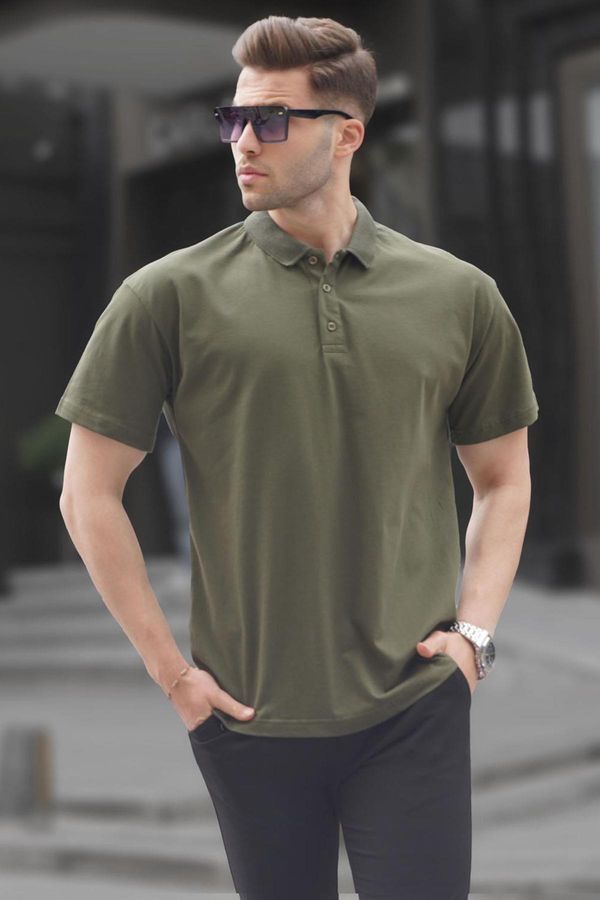 Madmext Madmext Khaki Green Polo Collar Basic Men's T-Shirt 6126