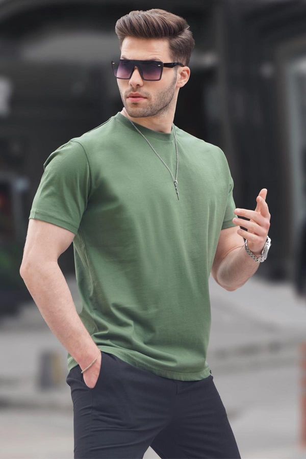 Madmext Madmext Khaki Green Regular Fit Basic Men's T-Shirt 6131