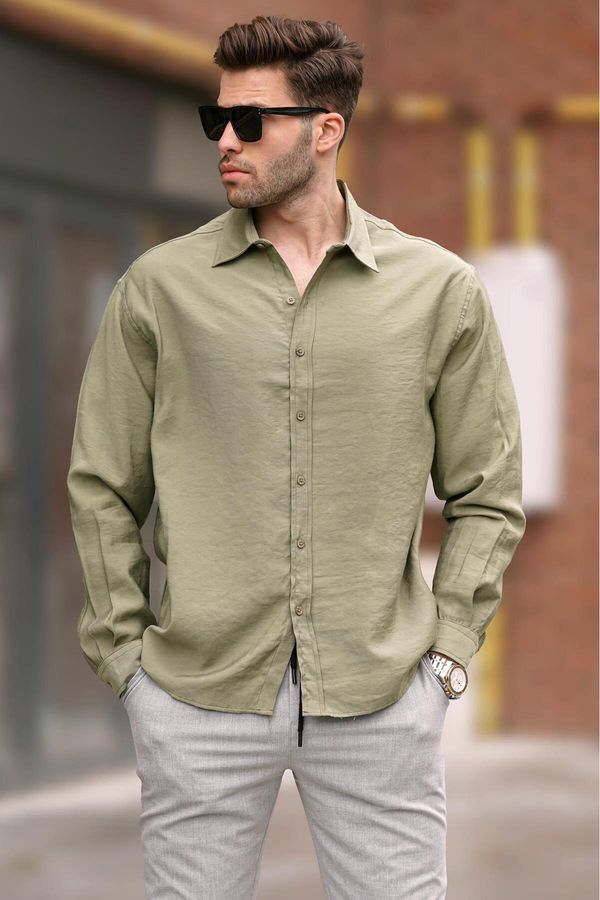 Madmext Madmext Khaki Men's Long Sleeve Oversize Shirt 6733