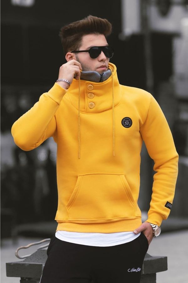 Madmext Madmext Knitwear Collar Buttoned Yellow Sweatshirt 4411