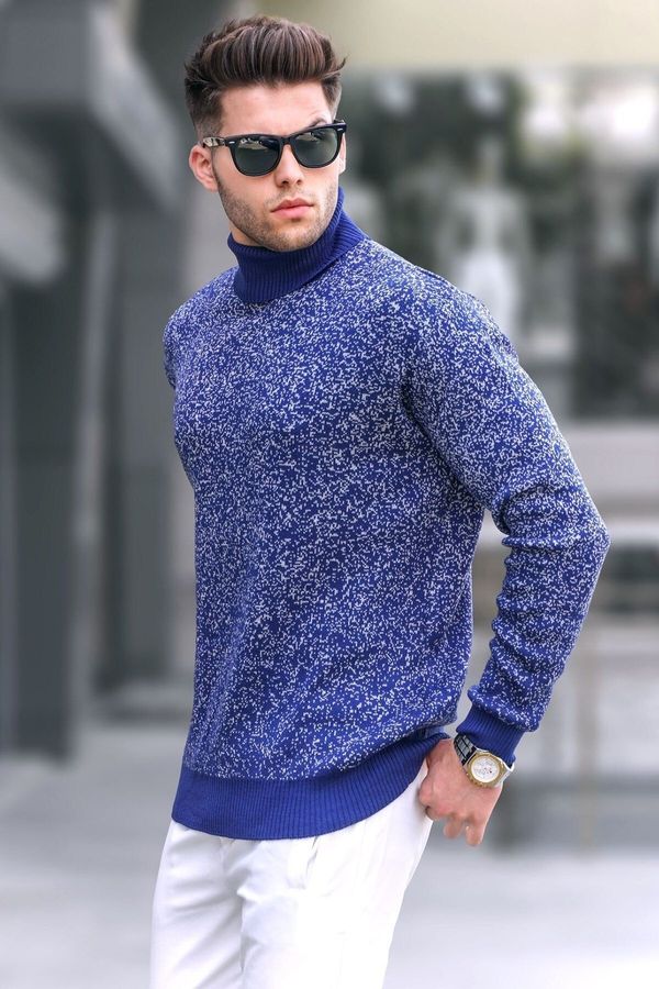 Madmext Madmext Light Navy Blue Patterned Turtleneck Knitwear Sweater 5765