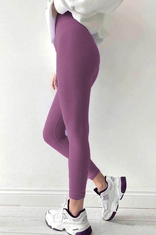 Madmext Madmext Lilac High Waist Women's Ribbed Leggings