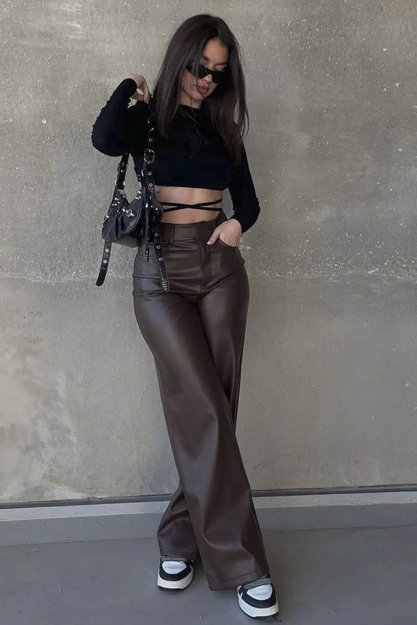 Madmext Madmext Mad Girls Brown Leather Trousers