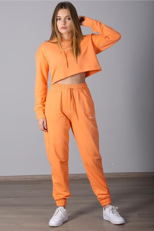 Madmext Madmext Mad Girls Women's Orange Hoodie and Tracksuit Set