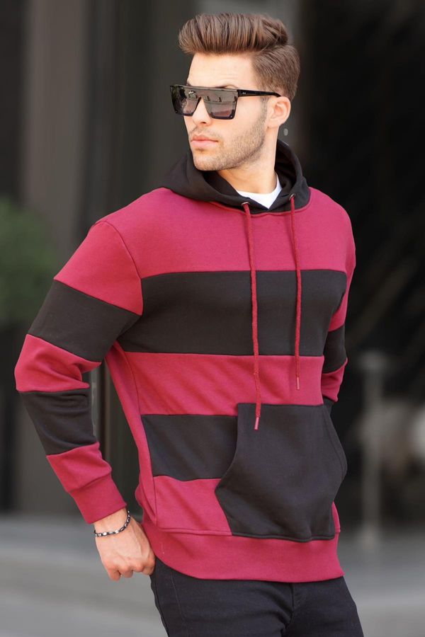 Madmext Madmext Maroon Men's Hoodie, Striped Sweatshirt 6144