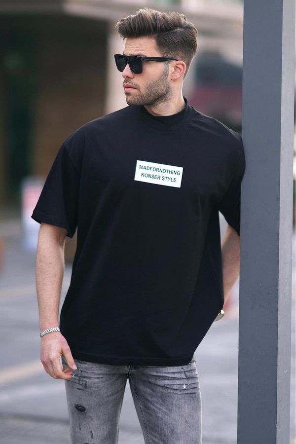Madmext Madmext Men's Black Lying High Collar Oversize T-Shirt 7005