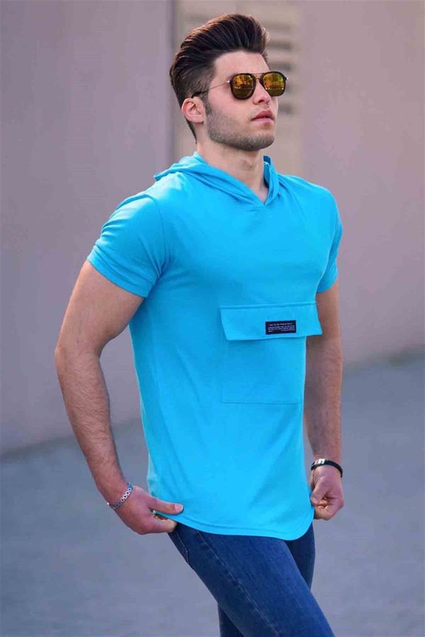 Madmext Madmext Men's Blue Hooded T-Shirt 4611