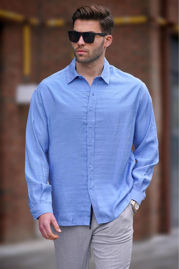 Madmext Madmext Men's Blue Long Sleeve Oversize Shirt 6733