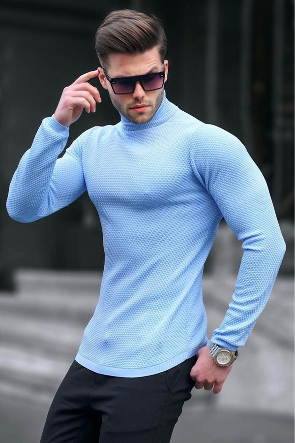 Madmext Madmext Men's Blue Turtleneck Knitwear Sweater 6306