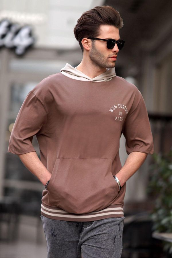 Madmext Madmext Men's Brown Hooded T-Shirt 6182