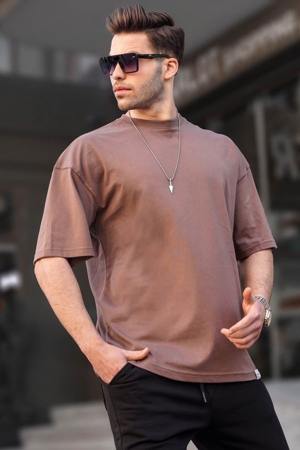 Madmext Madmext Men's Brown Oversize Fit Basic T-Shirt 6066