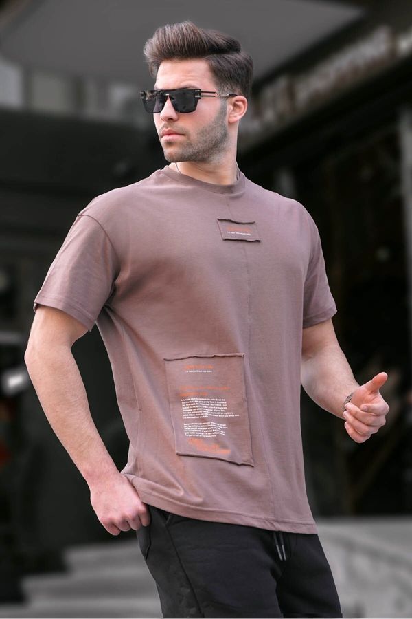 Madmext Madmext Men's Brown Patched Cotton T-Shirt 6068