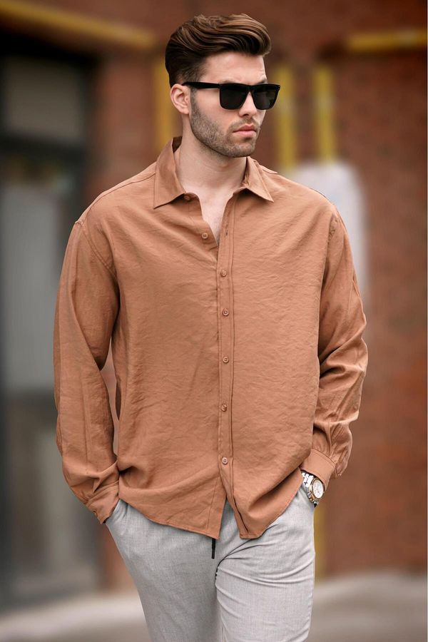 Madmext Madmext Men's Camel Long Sleeve Oversize Shirt 6733